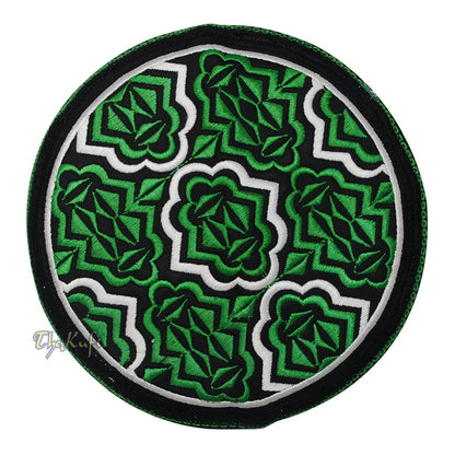 Madinah Green Muslim Omani Kufi Hat 4-inch Tall Minar Design Black White Accent Islamic African Fashion Prayer Cap