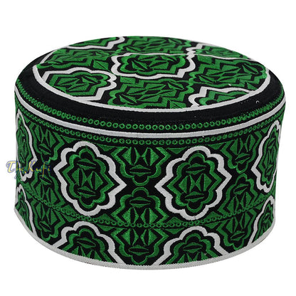 Madinah Green Muslim Omani Kufi Hat 4-inch Tall Minar Design Black White Accent Islamic African Fashion Prayer Cap