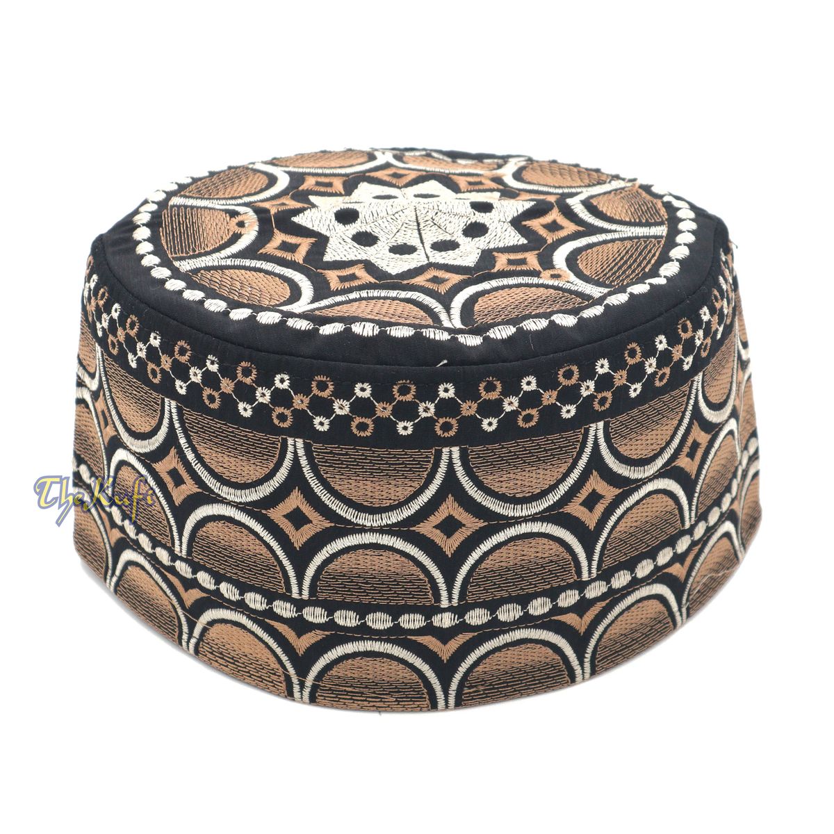 Buy 1 Get 1 Free! Omani Black Base with Silver Brown Plain Arch Embroidery Kufi