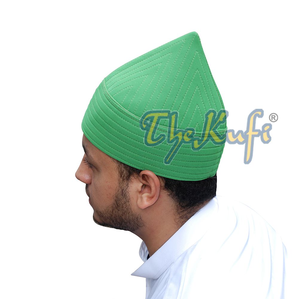 Green Semi-Rigid Soft Handcrafted Tall Naqshbandi Tariqah Sufi Nakshibendi Kufi Hat