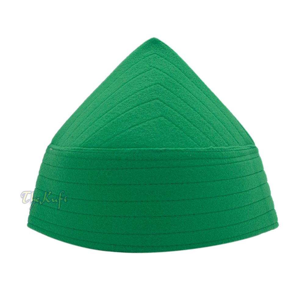 Green Naqshibandi Sufi Taj Faux Felt with Stitching Pointed Design Top Kufi Hat
