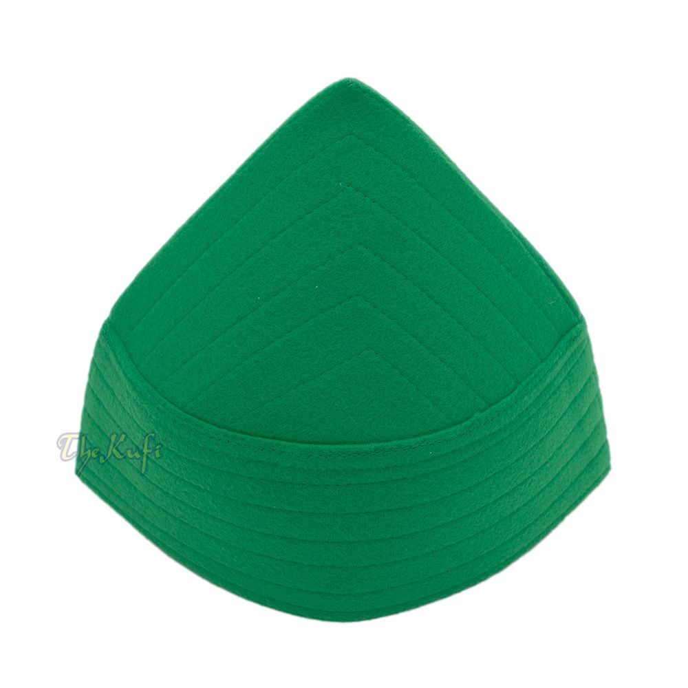 Green Naqshibandi Sufi Taj Faux Felt with Stitching Pointed Design Top Kufi Hat