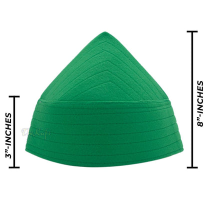 Green Naqshibandi Sufi Taj Faux Felt with Stitching Pointed Design Top Kufi Hat