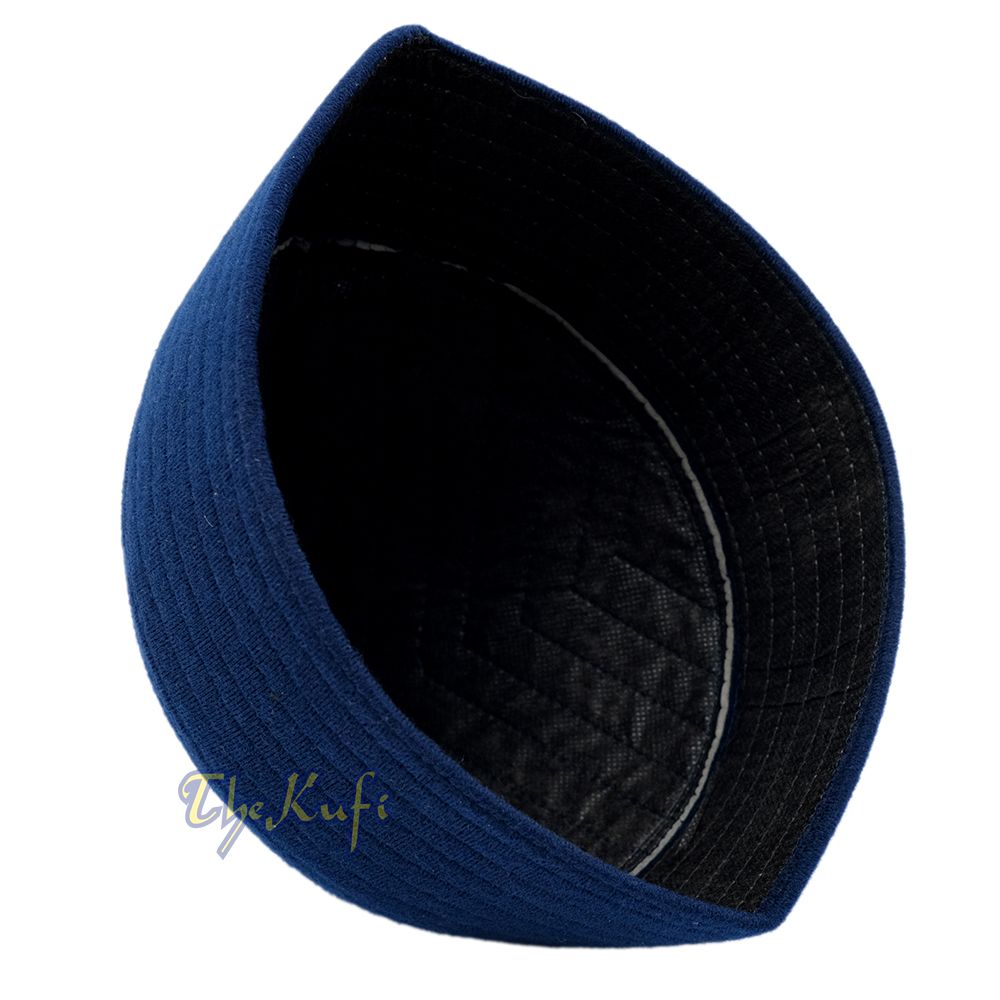 Navy Blue Naqshibandi Sufi Taj Faux Felt Stitching Pointed Design Top Padded Kufi Hat