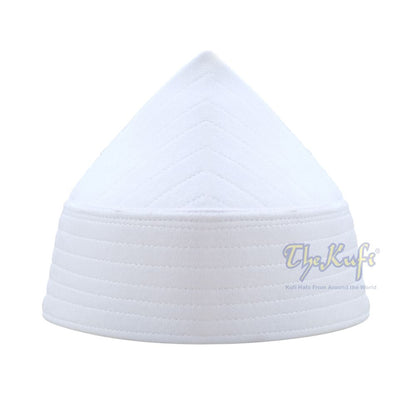White Naqshibandi Sufi Taj Faux Felt Stitching Pointed Design Top Padded Kufi Hat
