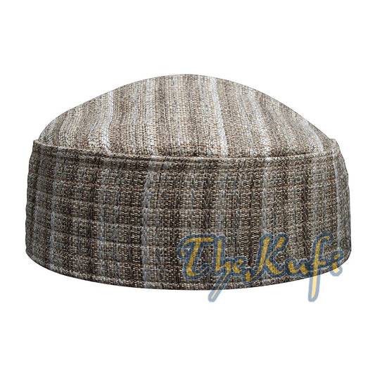 Oval Faded Brown Striped Tweed Mix Semi-Rigid Kufi