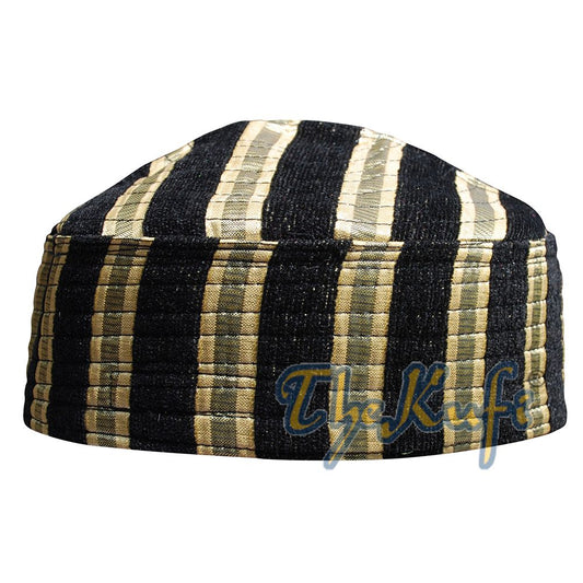 Black & Gold Striped Velveteen Mix Semi-Rigid Kufi