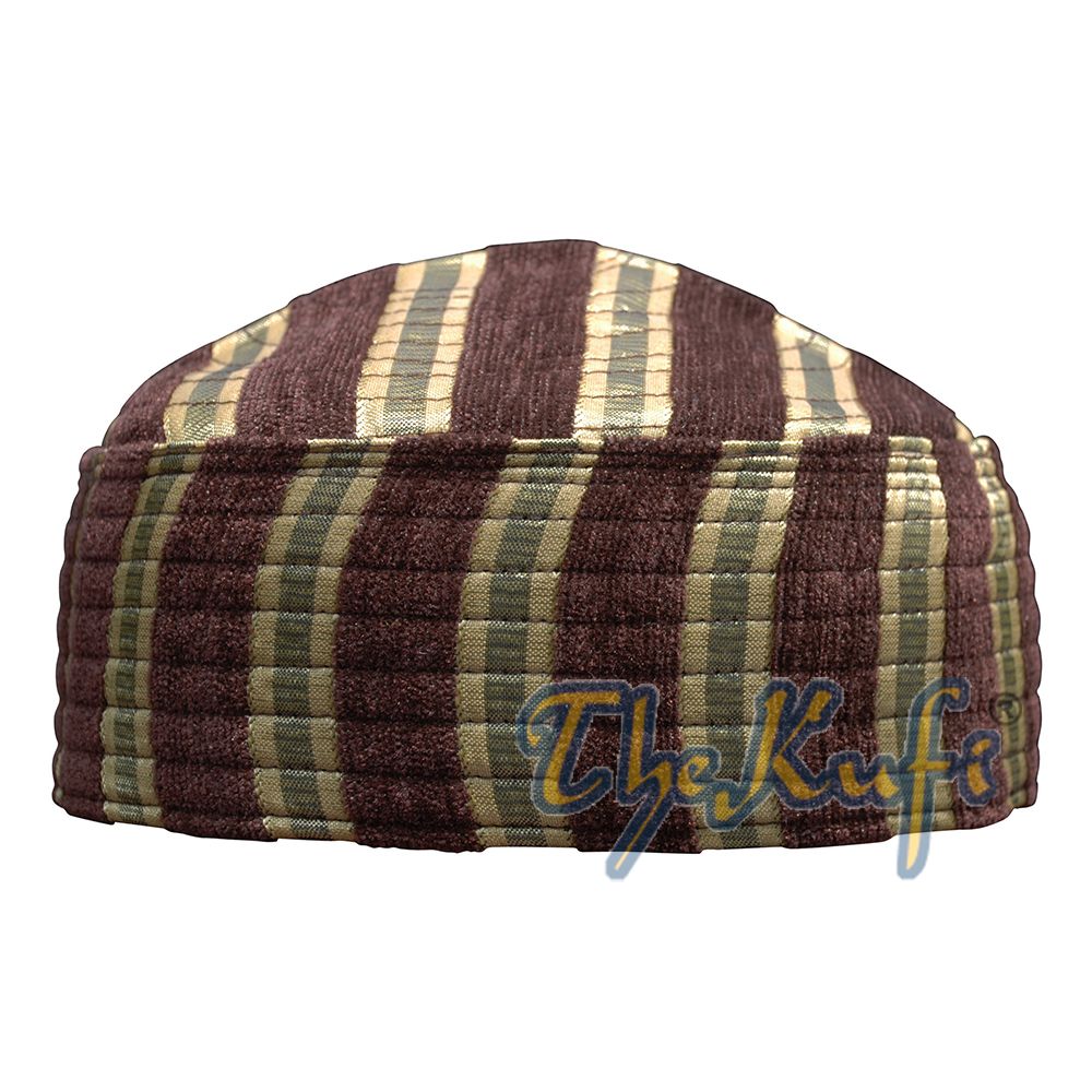 Gold Brown Striped Velveteen Mix Semi-Rigid Kufi