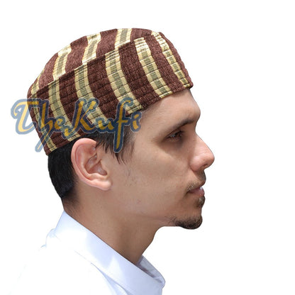 Gold Brown Striped Velveteen Mix Semi-Rigid Kufi