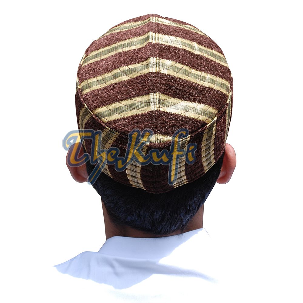 Gold Brown Striped Velveteen Mix Semi-Rigid Kufi