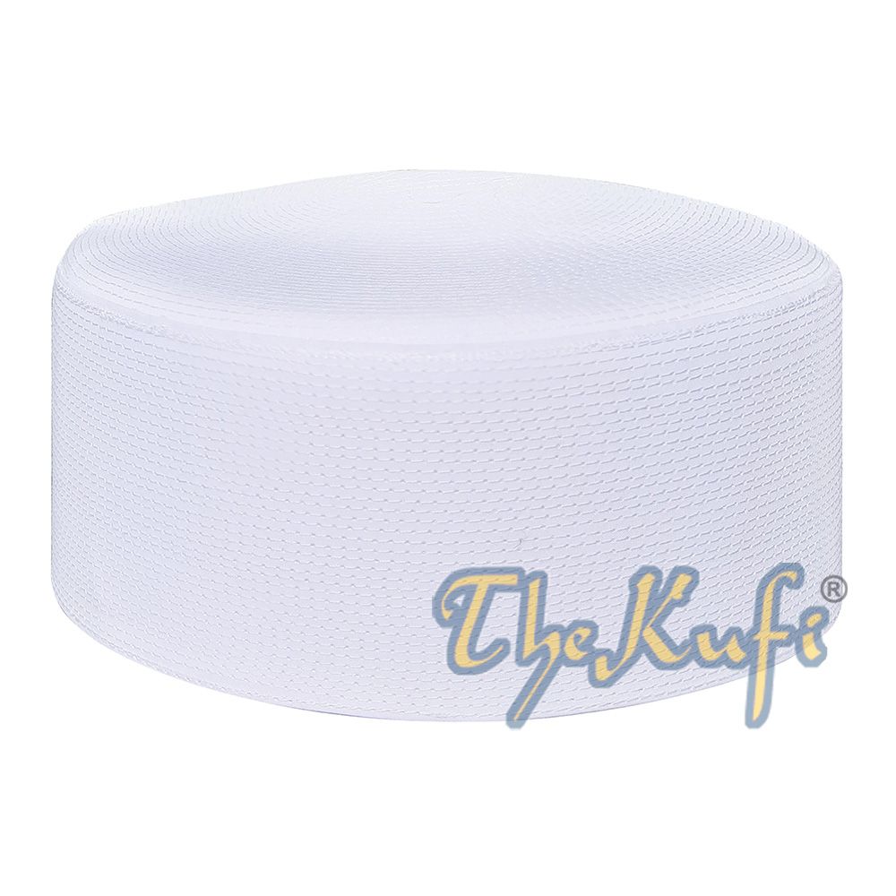 Rigid White Habaib Style Kufi Hat – Oval Hard Shell