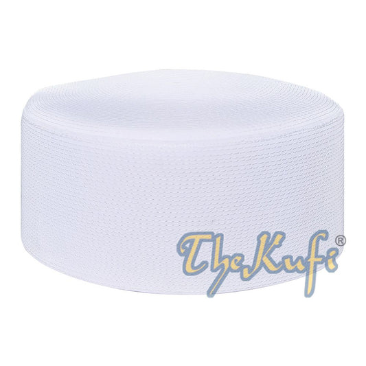 Rigid White Habaib Style Kufi Hat – Oval Hard Shell