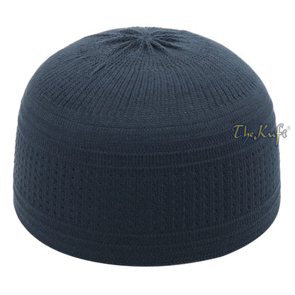 Extra Dark Blue Cotton Stretch-Knit Kufi Hat Skull Cap