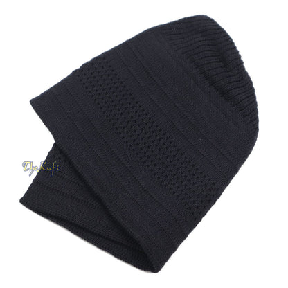 Graphite Black Cotton Stretch-Knit Kufi Muslim Skull Cap