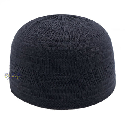 Graphite Black Cotton Stretch-Knit Kufi Muslim Skull Cap