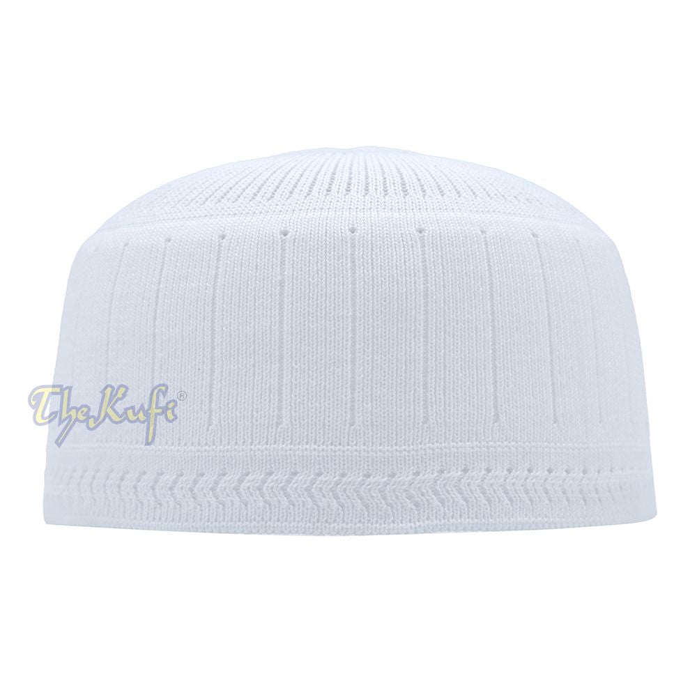 White Vertical Lined Cotton Stretch-Knit Kufi Hat Skull Cap
