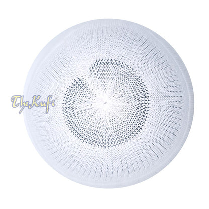 White Vertical Lined Cotton Stretch-Knit Kufi Hat Skull Cap