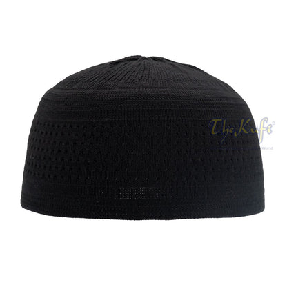 Black Kufi Hat For Prayer – Cotton-Mix Soft Stretch-Knit Islamic Namaz Salah Cap