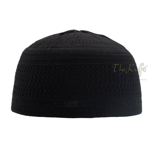 Black Kufi Hat For Prayer – Cotton-Mix Soft Stretch-Knit Islamic Namaz Salah Cap