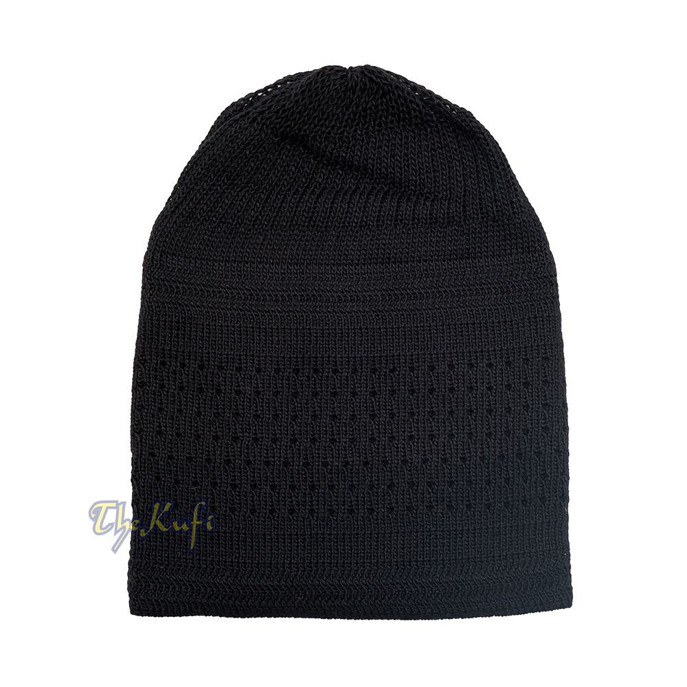 Black Kufi Hat For Prayer – Cotton-Mix Soft Stretch-Knit Islamic Namaz Salah Cap