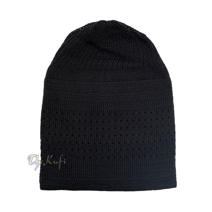 Black Kufi Hat For Prayer – Cotton-Mix Soft Stretch-Knit Islamic Namaz Salah Cap