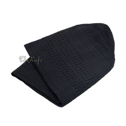 Black Kufi Hat For Prayer – Cotton-Mix Soft Stretch-Knit Islamic Namaz Salah Cap