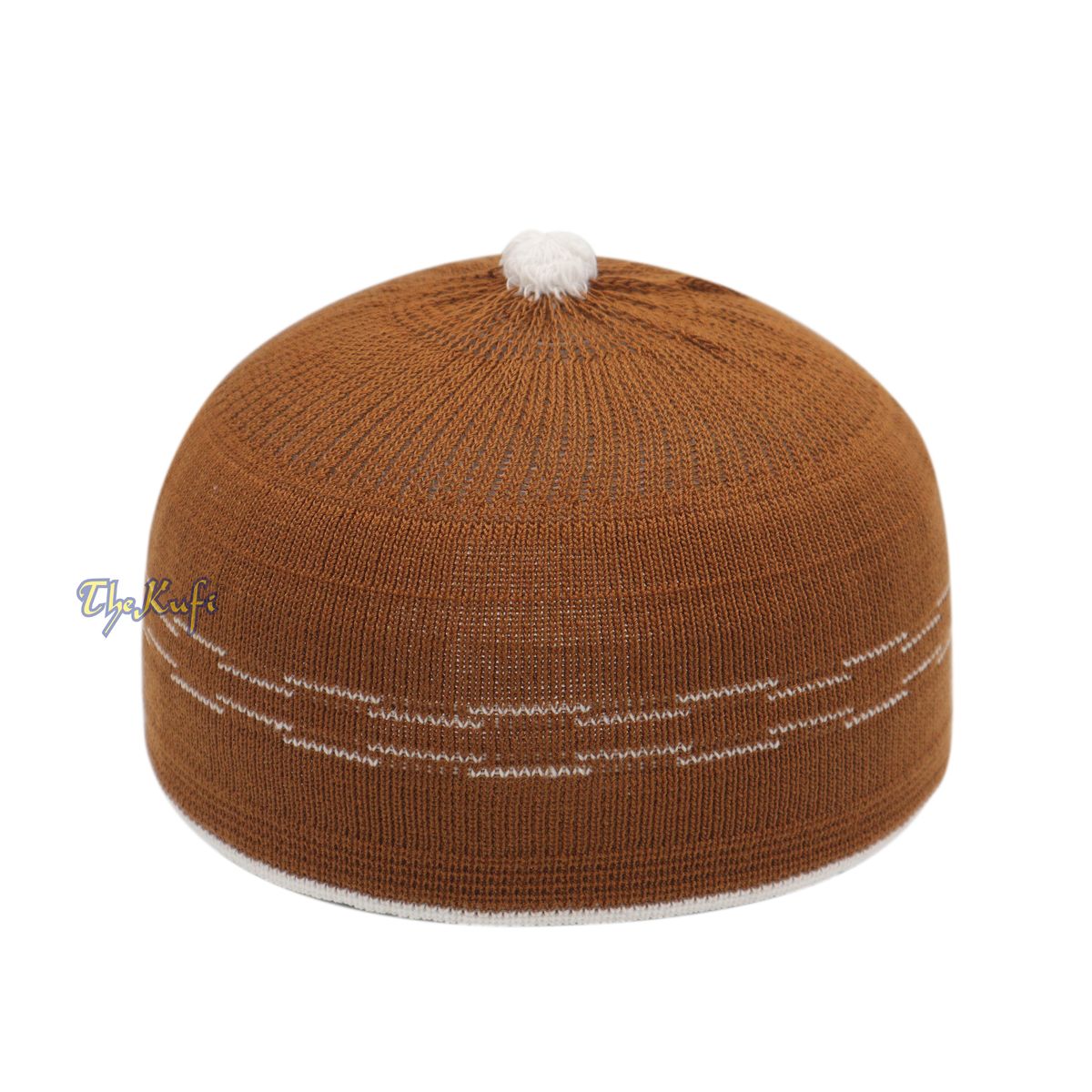 Brown with White Lines Baby Or Infant Kufi Pompom Beanie