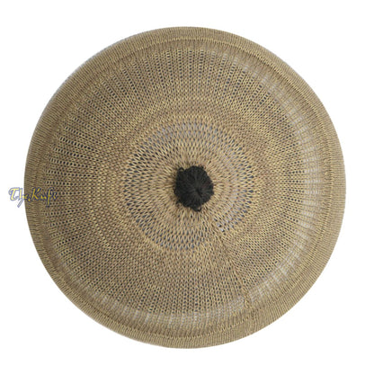 Tan with White & Black Lines Baby Or Infant Kufi Pompom Beanie