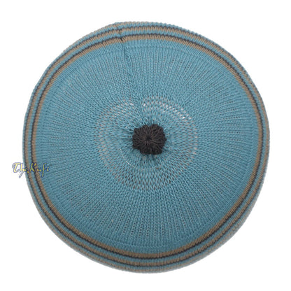 Dark Teal with Brown & Black Lines Baby Or Infant Kufi Pompom Beanie