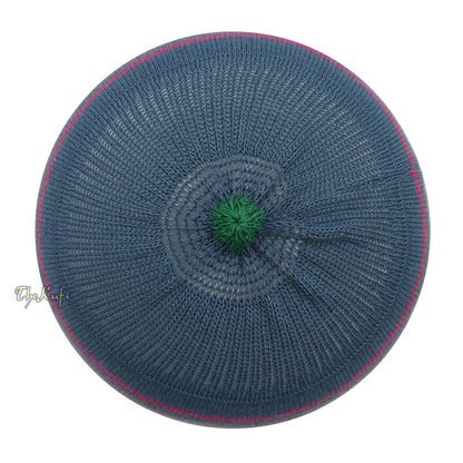 Dark Gray with Hot Pink and Green Lines Baby Or Infant Kufi Pompom Stretchable Beanie