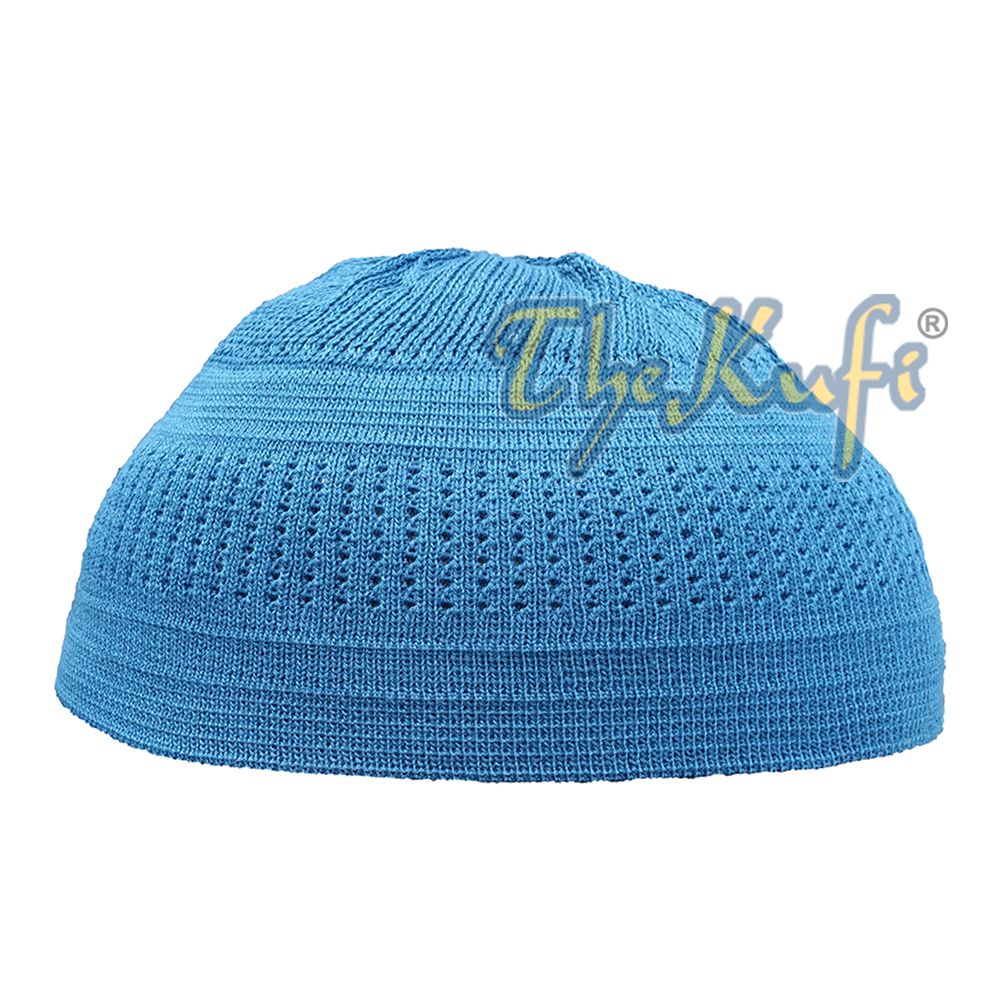 Extra Thin Teal Blue Cotton Stretch-Knit Kufi
