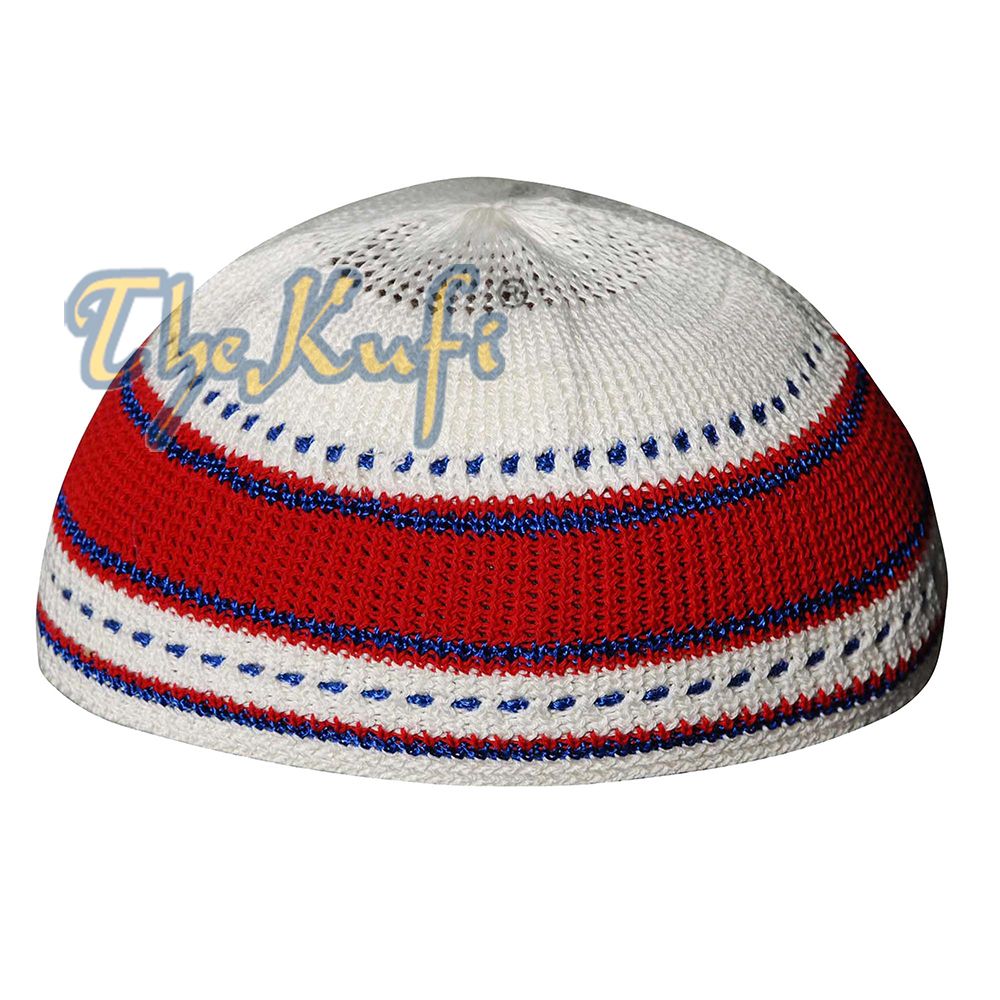 Red Blue Cream Cotton Stretch-Knit Kufi Muslim Skull Cap