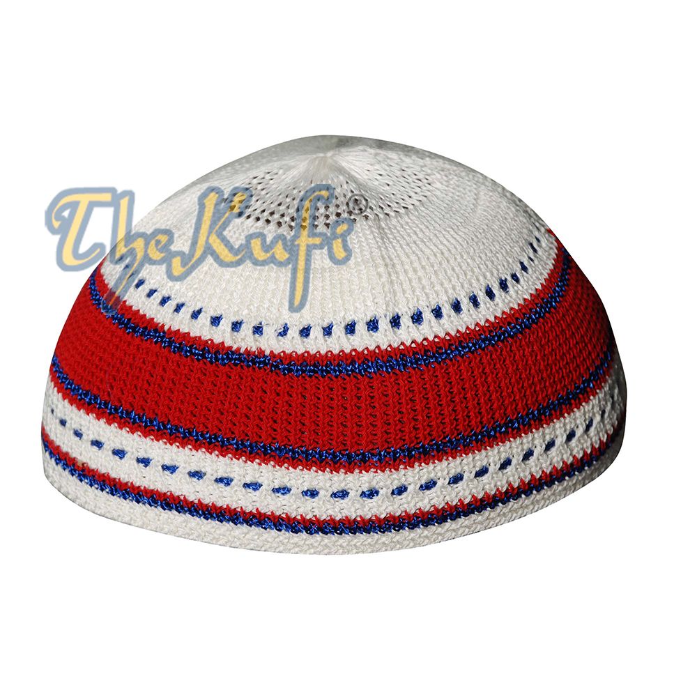Red Blue Cream Cotton Stretch-Knit Kufi Muslim Skull Cap