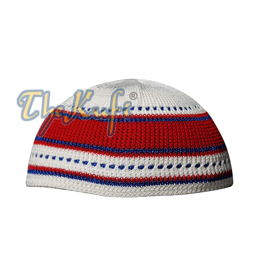 Red Blue Cream Cotton Stretch-Knit Kufi Muslim Skull Cap