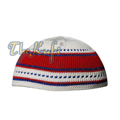 Red Blue Cream Cotton Stretch-Knit Kufi Muslim Skull Cap