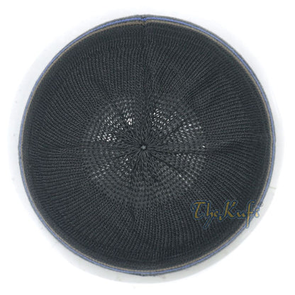 Dark Blue Brown Stripe Stretch-Knit Zigzag Kufi Hat Skull Cap Beanie