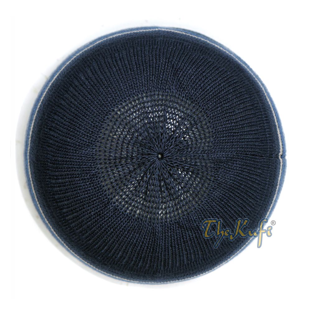 Dark Blue Gray Stripe Stretch-Knit Zigzag Kufi Hat Skull Cap Beanie
