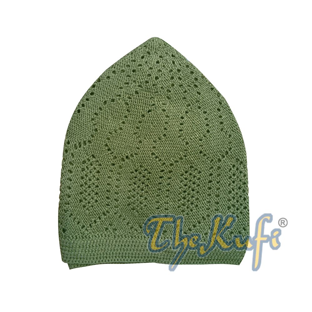 Kids Olive Green Machine Knit Open-Work Turkish Kufi Cap