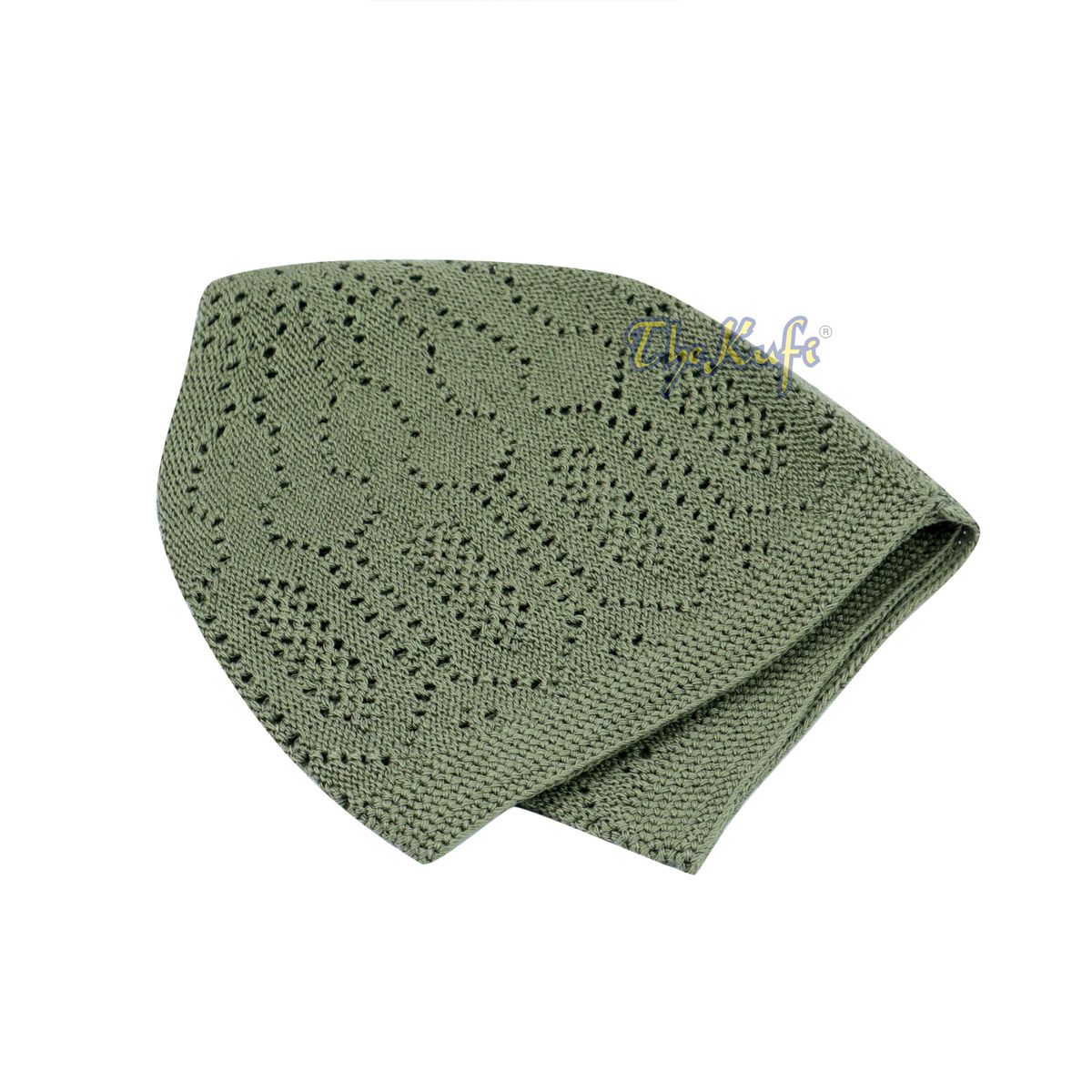 Kids Olive Green Machine Knit Open-Work Turkish Kufi Cap