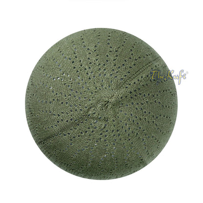 Kids Olive Green Machine Knit Open-Work Turkish Kufi Cap