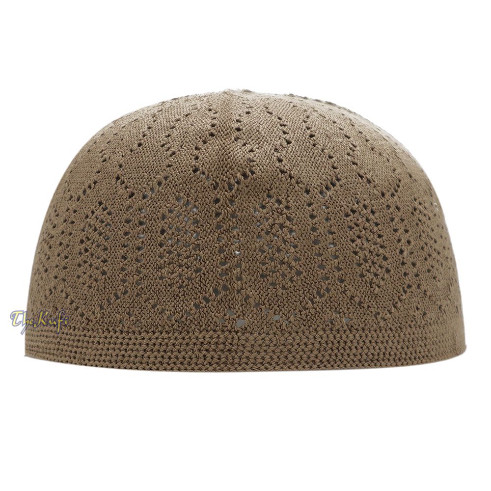 Brown Cotton Machine Knit Open-Work Turkish Kufi