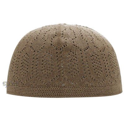 Brown Cotton Machine Knit Open-Work Turkish Kufi