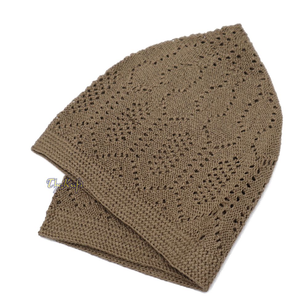 Brown Cotton Machine Knit Open-Work Turkish Kufi