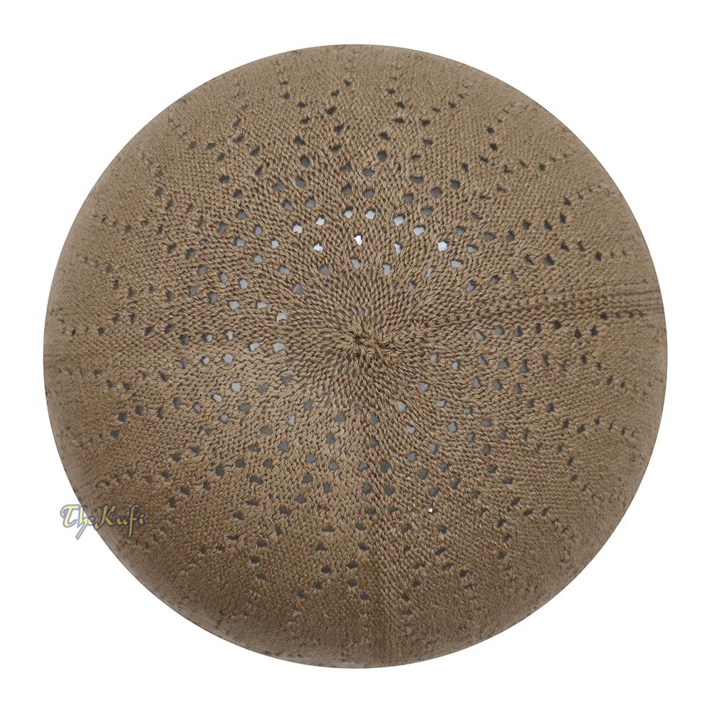 Brown Cotton Machine Knit Open-Work Turkish Kufi