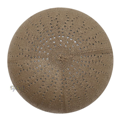 Brown Cotton Machine Knit Open-Work Turkish Kufi