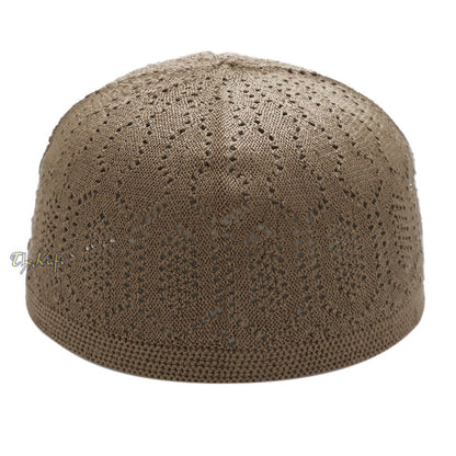 Brown Cotton Machine Knit Open-Work Turkish Kufi
