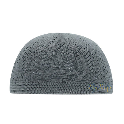 Dark Gray Cotton Machine Knit Open-Work Turkish Kufi