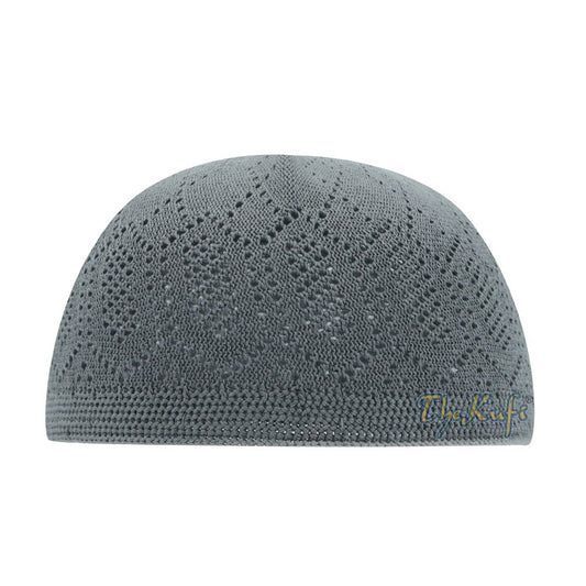 Dark Gray Cotton Machine Knit Open-Work Turkish Kufi