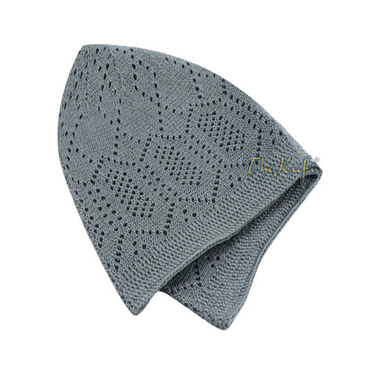 Dark Gray Cotton Machine Knit Open-Work Turkish Kufi