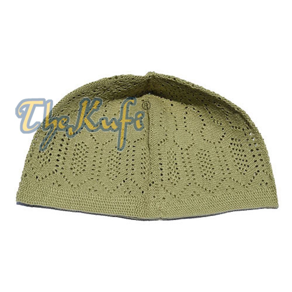 Skull Cap Light Green Cotton Open-Knit Turkish Islamic Kufi Taqiya